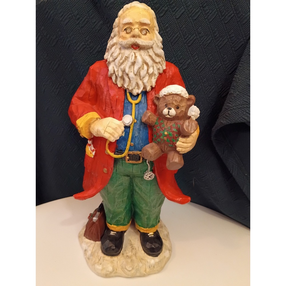 Santa Claus Doctor Figurine Stethoscope Teddy Bear Medical Professional 10."